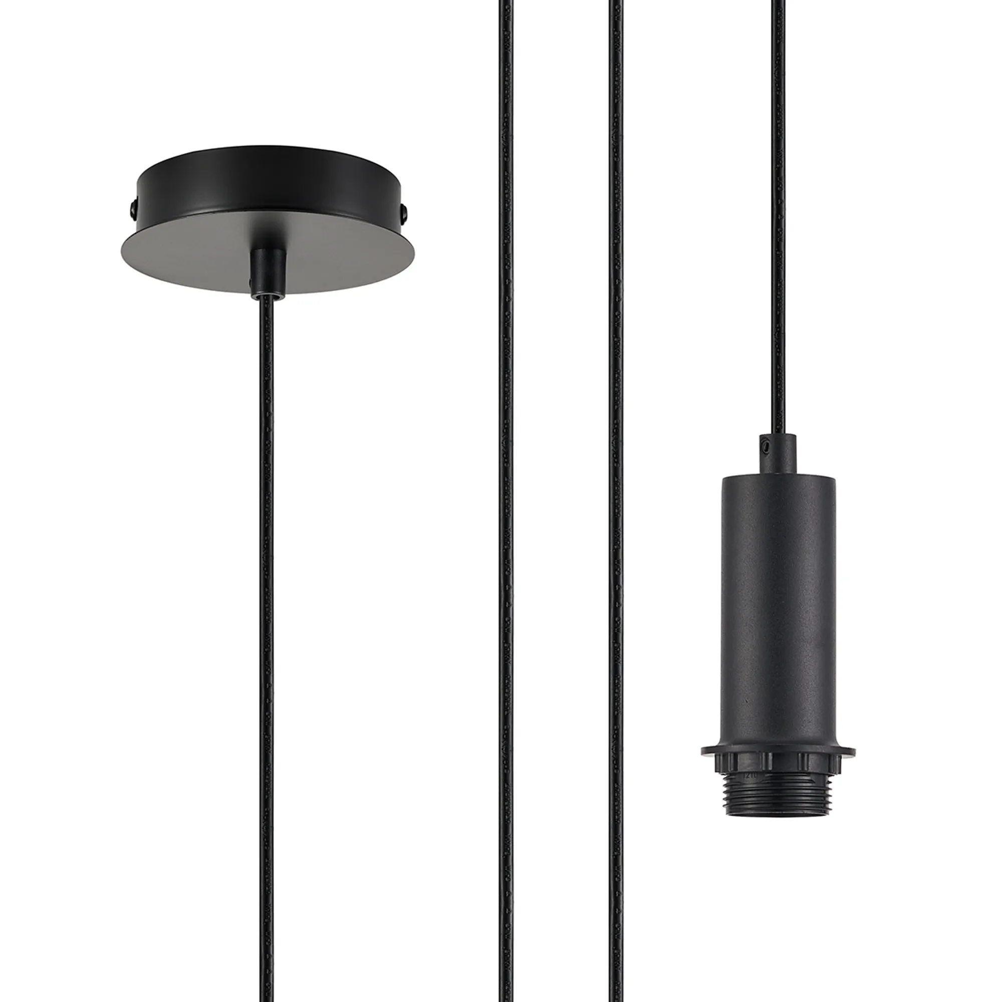 D1053BL  Wick 10cm Body, 5m Single Pendant (FRAME ONLY), 1 x E27, Satin Black